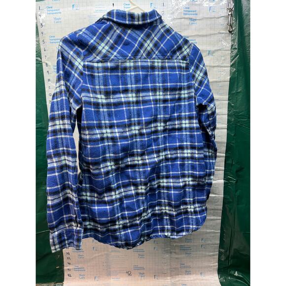 Canyon Creek Womens Medium Blue Plaid Check Casual Button Down Flannel Pocket - Picture 3 of 5